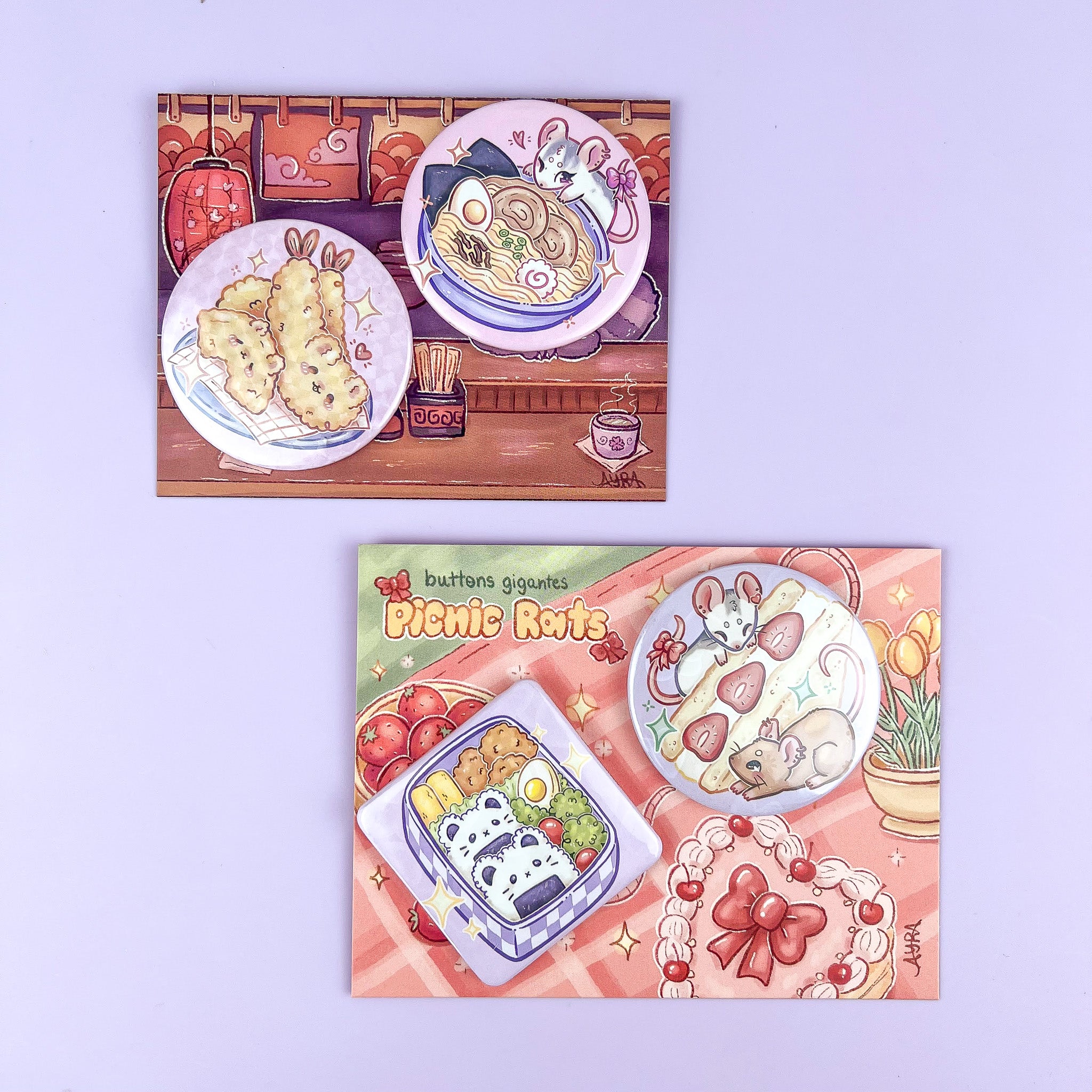 Buttons gigantes Ramen Shop + Picnic Rats