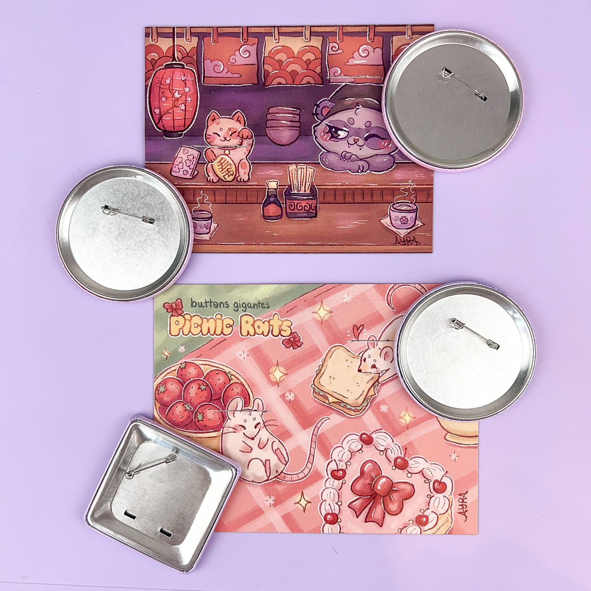 Buttons gigantes Ramen Shop + Picnic Rats